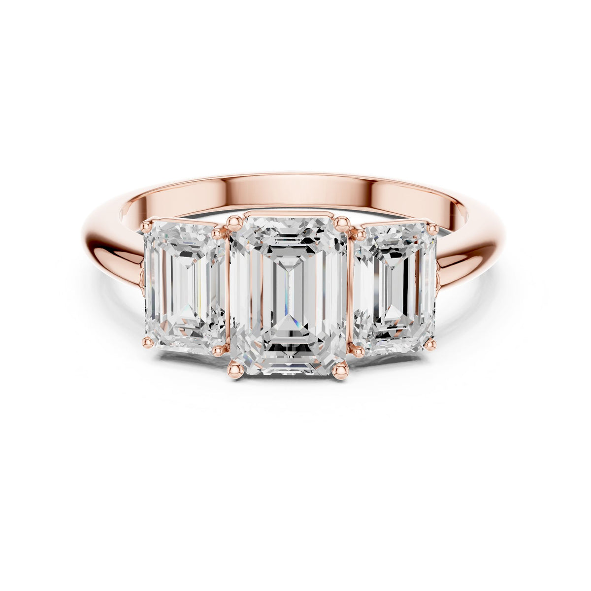 Emerald Three Stone Lab Grown Diamond Engagement Ring