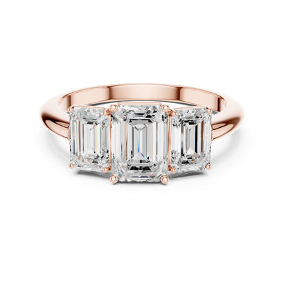 Emerald Three Stone Lab Grown Diamond Engagement Ring