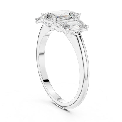 Emerald Three Stone Lab Grown Diamond Engagement Ring