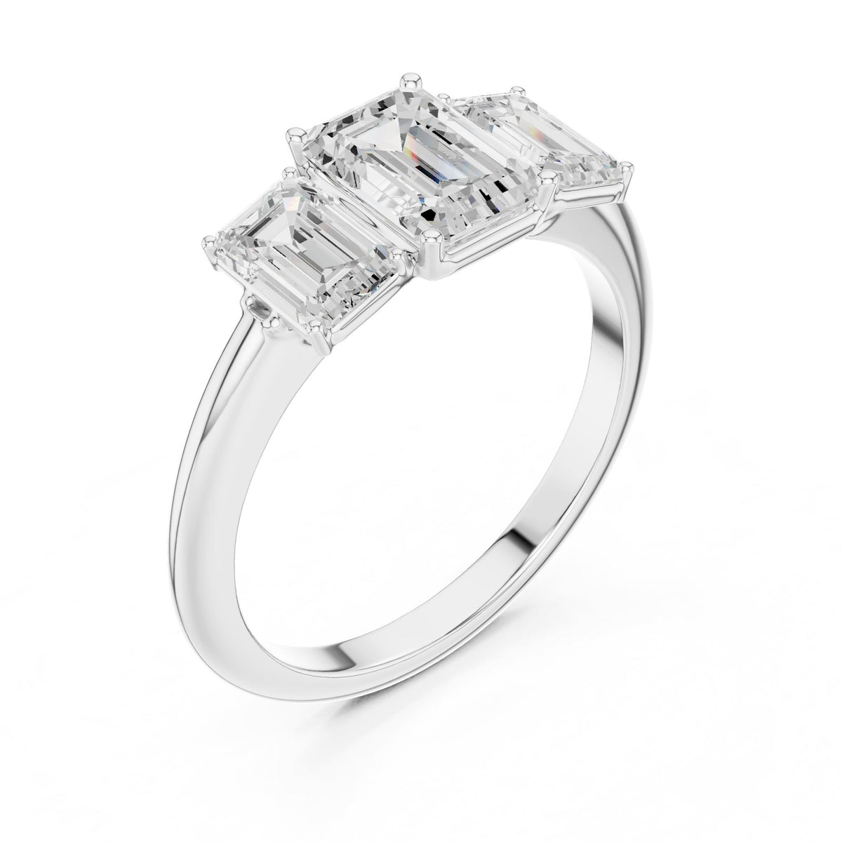 Emerald Three Stone Lab Grown Diamond Engagement Ring