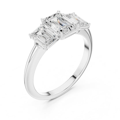 Emerald Three Stone Lab Grown Diamond Engagement Ring