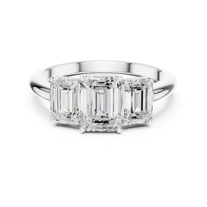 Emerald Three Stone Lab Grown Diamond Engagement Ring