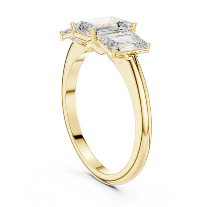 Emerald Three Stone Lab Grown Diamond Engagement Ring