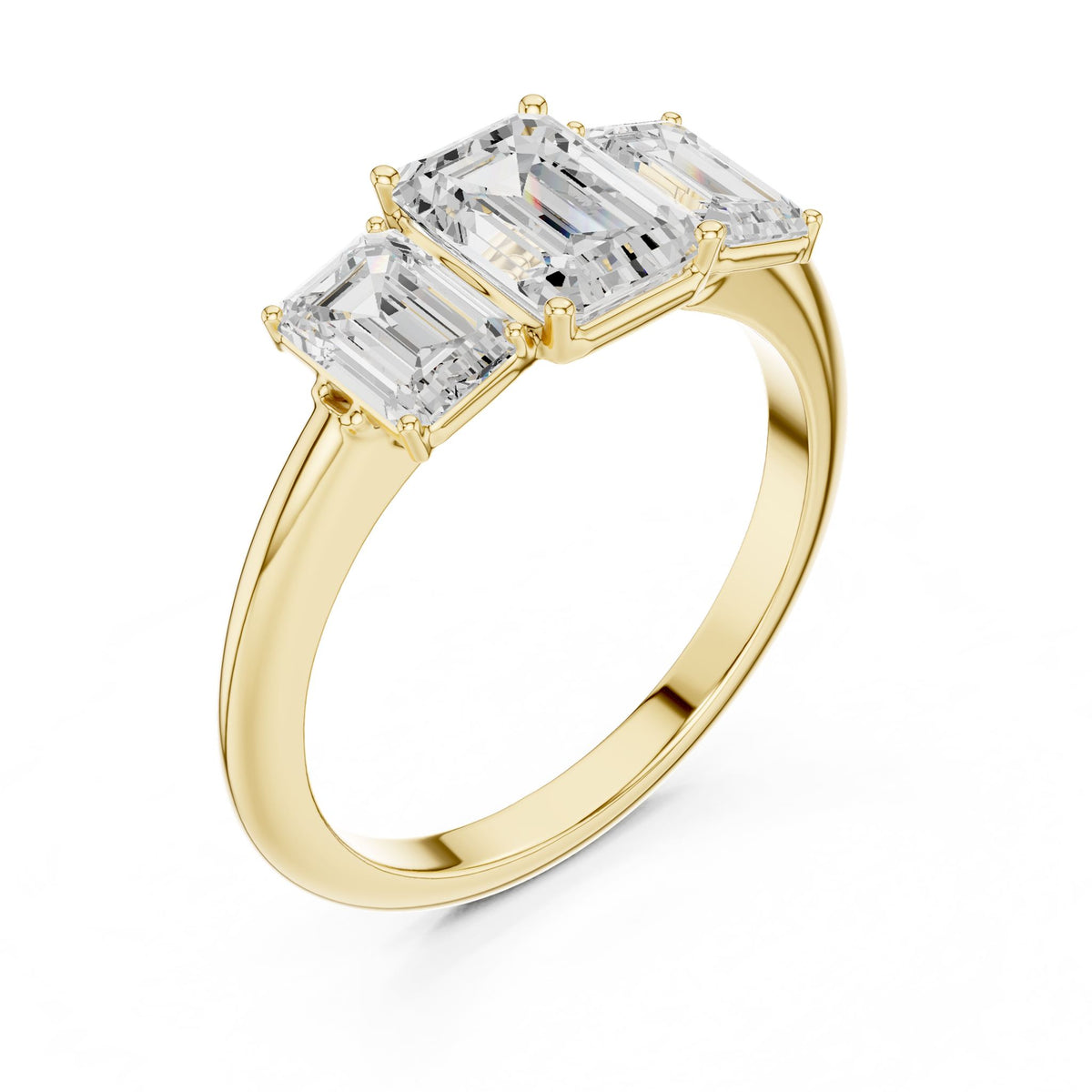 Emerald Three Stone Lab Grown Diamond Engagement Ring