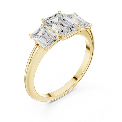 Emerald Three Stone Lab Grown Diamond Engagement Ring