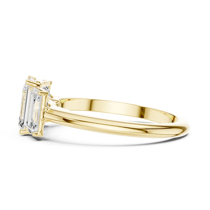 Emerald Three Stone Lab Grown Diamond Engagement Ring
