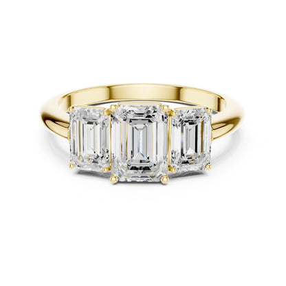 Emerald Three Stone Lab Grown Diamond Engagement Ring