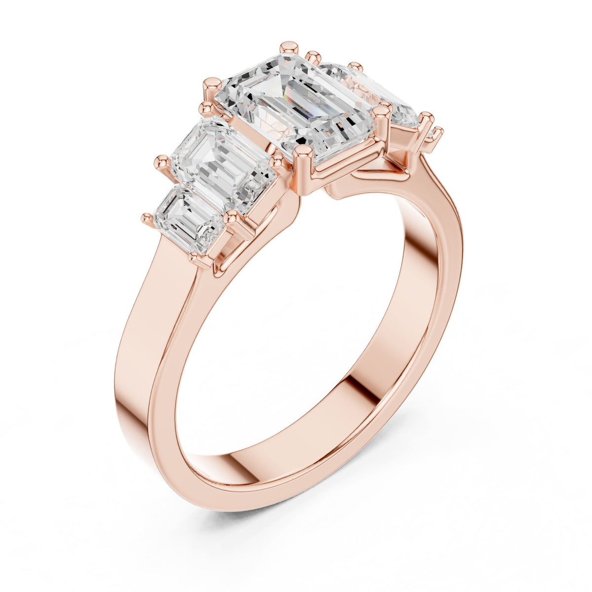 Emerald Three Stone Lab Grown Diamond Engagement Ring