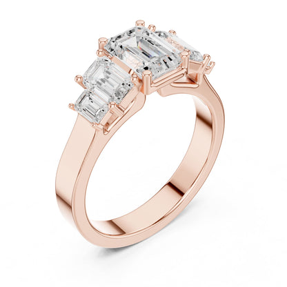 Emerald Three Stone Lab Grown Diamond Engagement Ring
