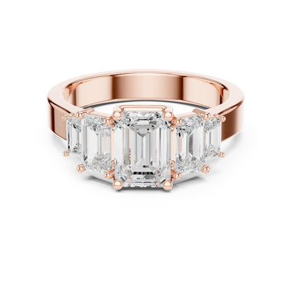 Emerald Three Stone Lab Grown Diamond Engagement Ring