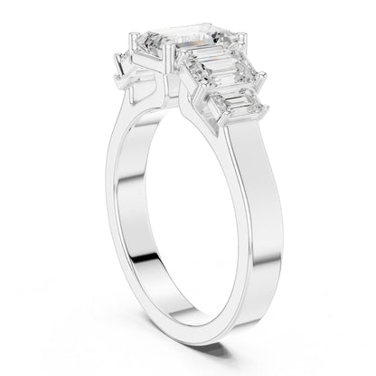 Emerald Three Stone Lab Grown Diamond Engagement Ring