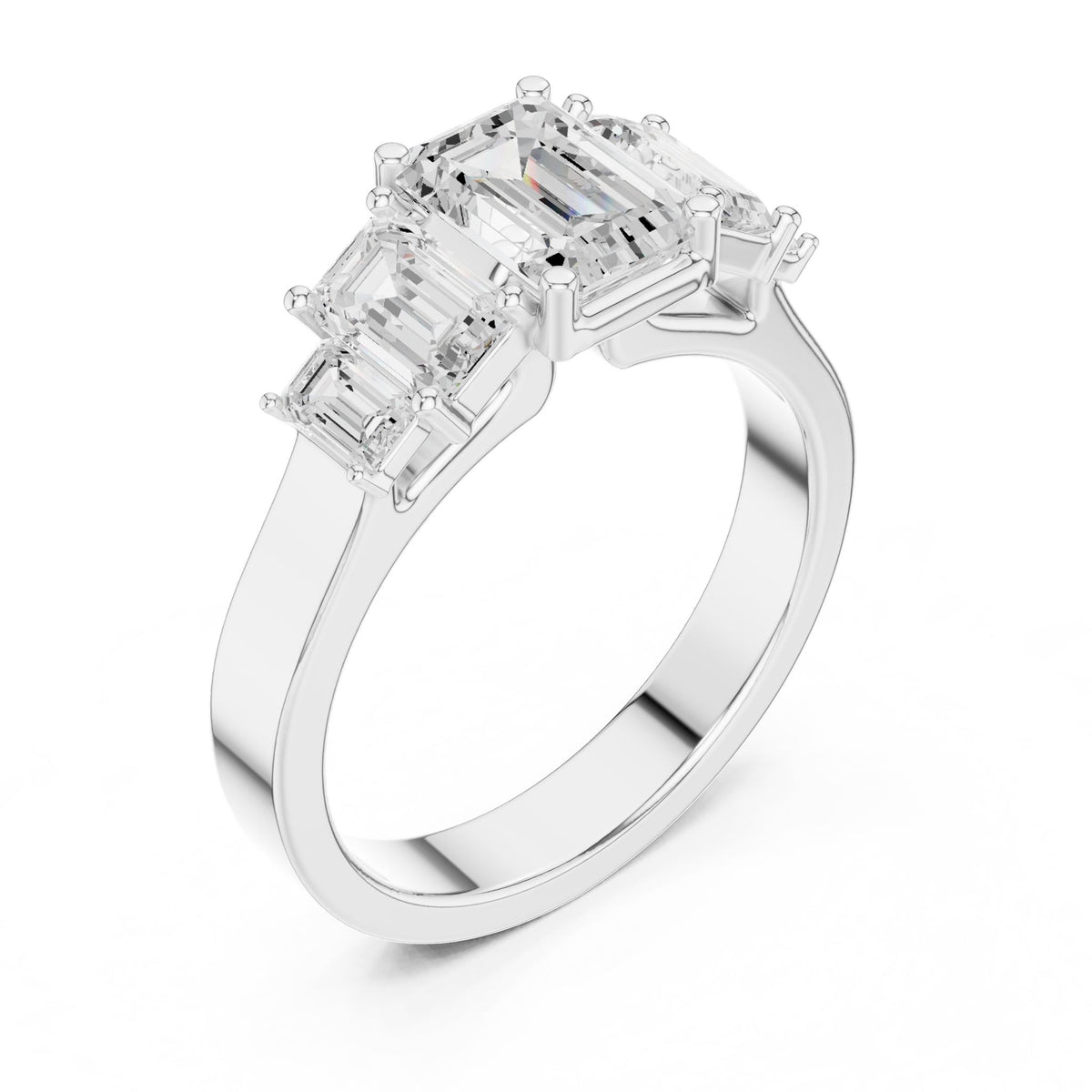 Emerald Three Stone Lab Grown Diamond Engagement Ring