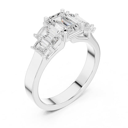 Emerald Three Stone Lab Grown Diamond Engagement Ring