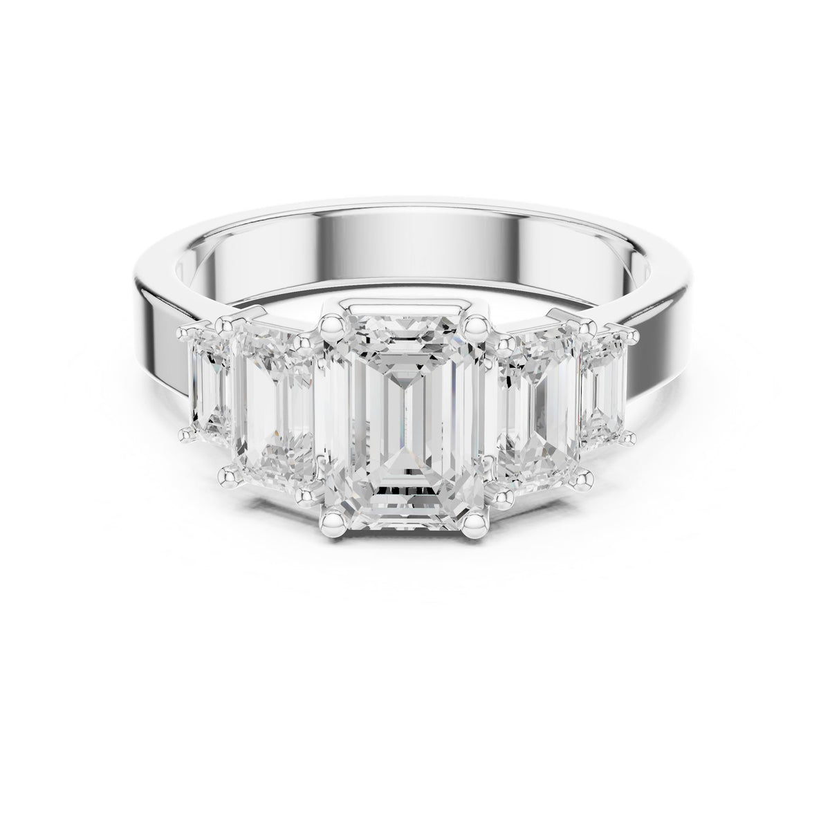 Emerald Three Stone Lab Grown Diamond Engagement Ring