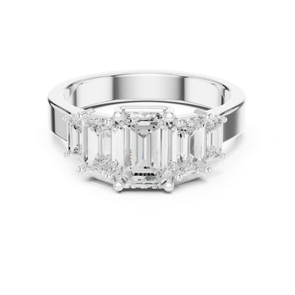Emerald Three Stone Lab Grown Diamond Engagement Ring