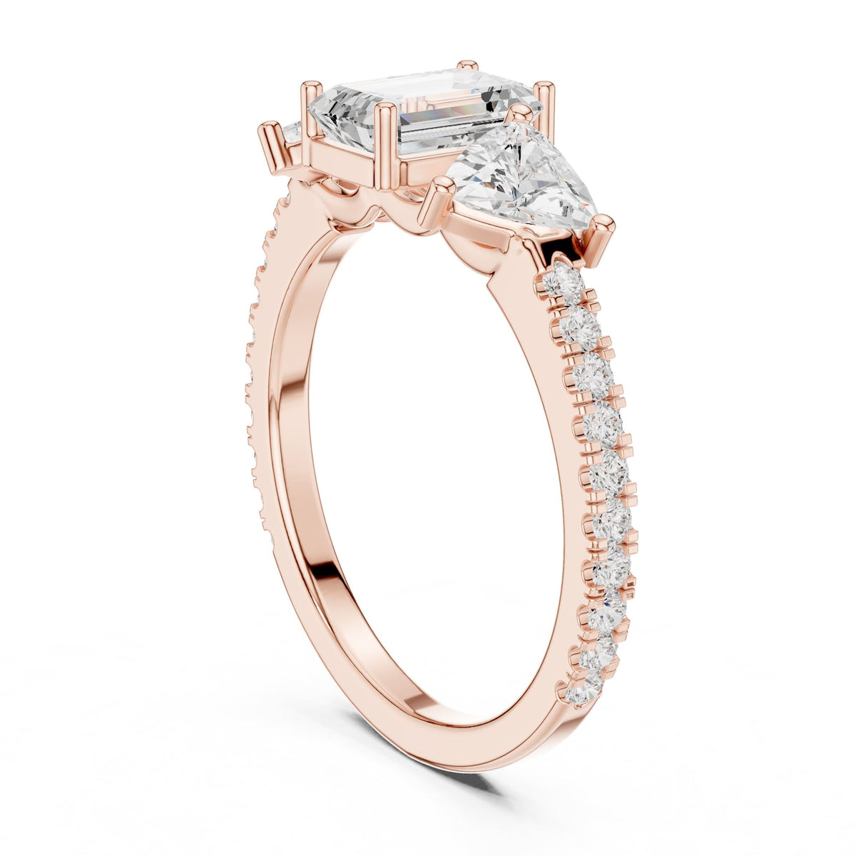 Emerald Three Stone Lab Grown Diamond Engagement Ring