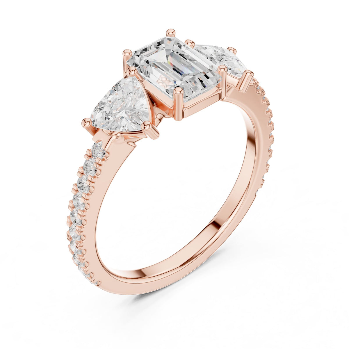 Emerald Three Stone Lab Grown Diamond Engagement Ring