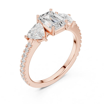 Emerald Three Stone Lab Grown Diamond Engagement Ring