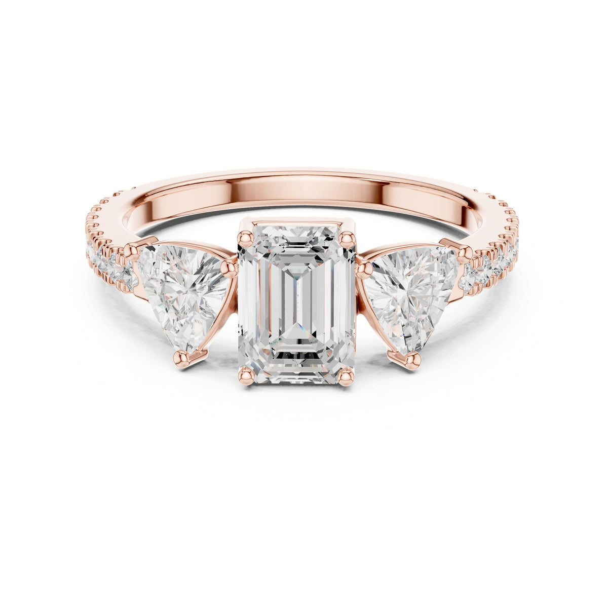 Emerald Three Stone Lab Grown Diamond Engagement Ring
