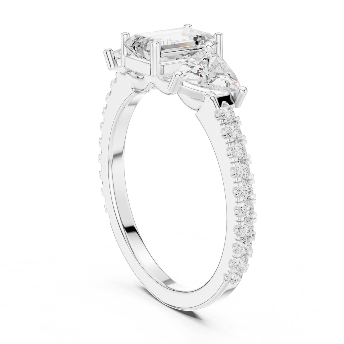 Emerald Three Stone Lab Grown Diamond Engagement Ring