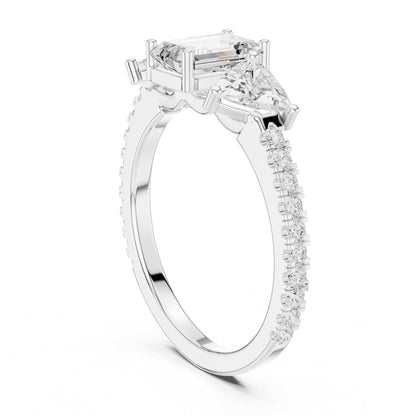 Emerald Three Stone Lab Grown Diamond Engagement Ring