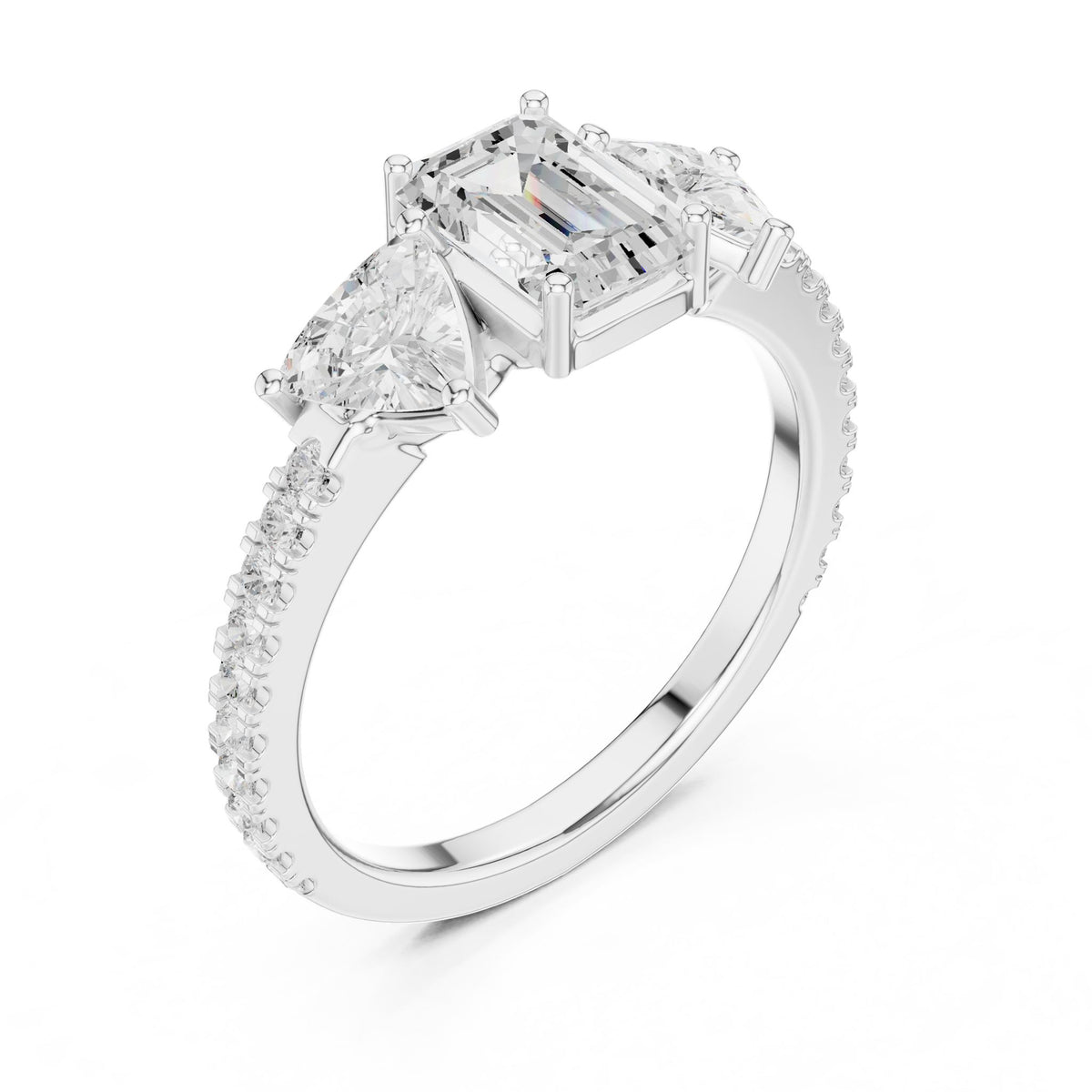 Emerald Three Stone Lab Grown Diamond Engagement Ring