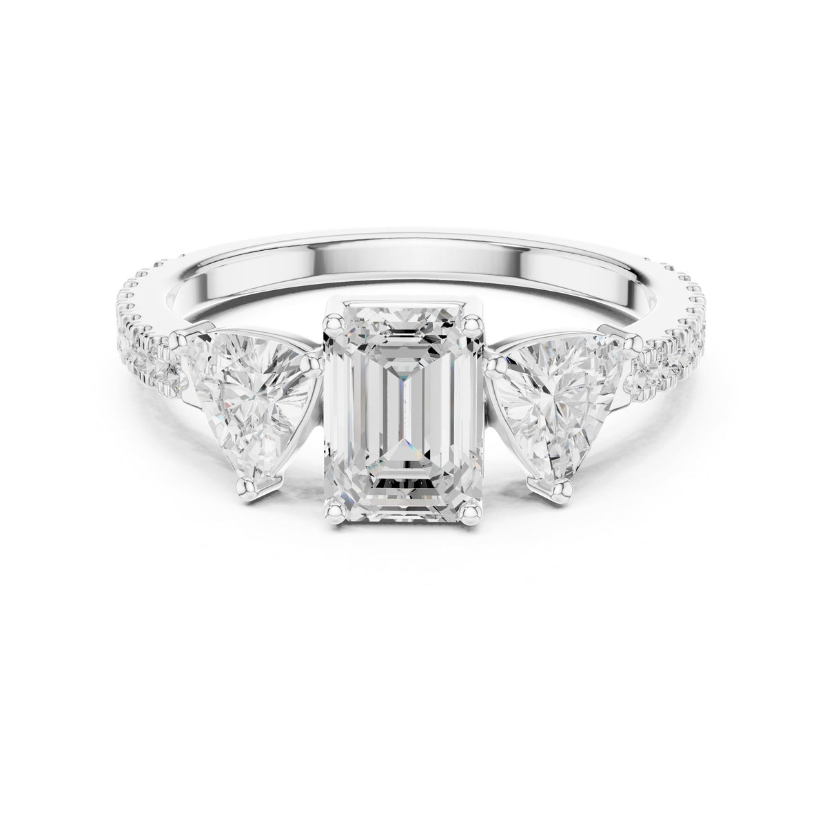 Emerald Three Stone Lab Grown Diamond Engagement Ring
