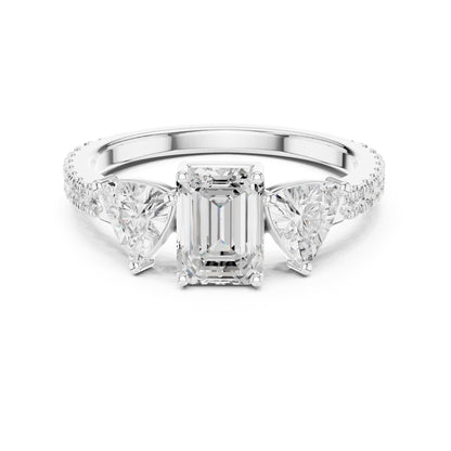 Emerald Three Stone Lab Grown Diamond Engagement Ring