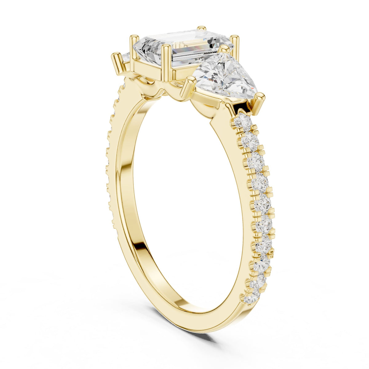 Emerald Three Stone Lab Grown Diamond Engagement Ring