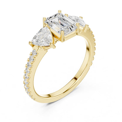 Emerald Three Stone Lab Grown Diamond Engagement Ring