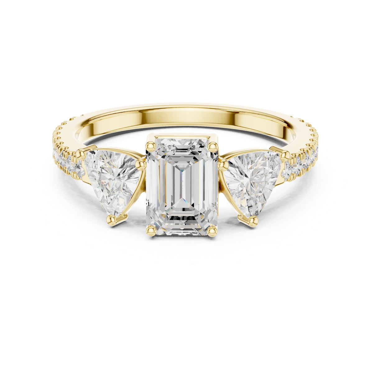 Emerald Three Stone Lab Grown Diamond Engagement Ring