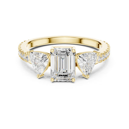 Emerald Three Stone Lab Grown Diamond Engagement Ring