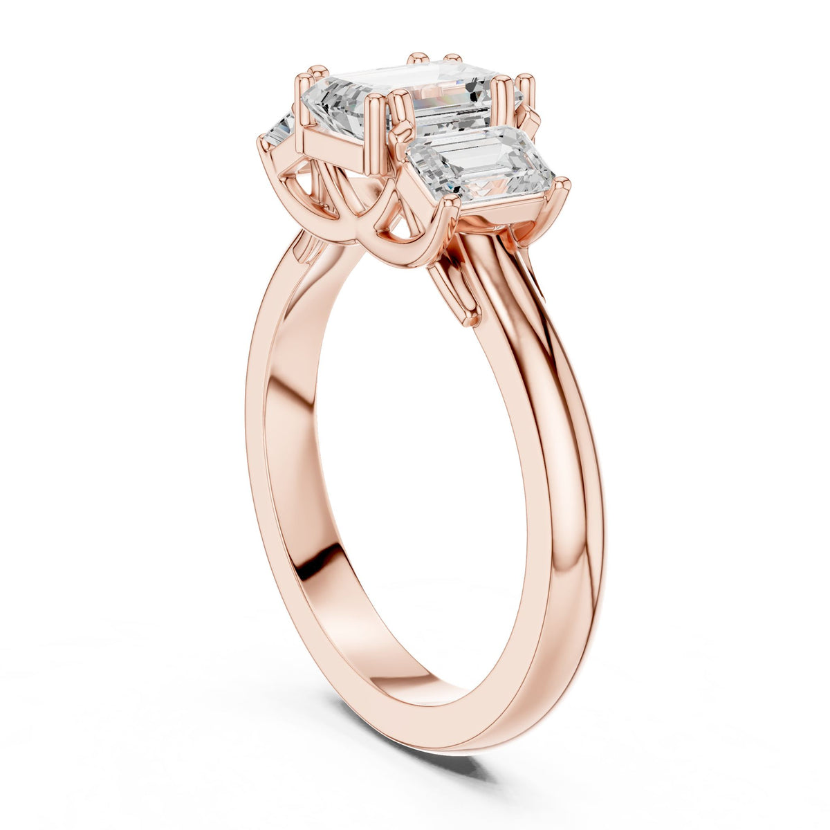 Emerald Three Stone Lab Grown Diamond Engagement Ring
