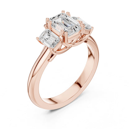 Emerald Three Stone Lab Grown Diamond Engagement Ring