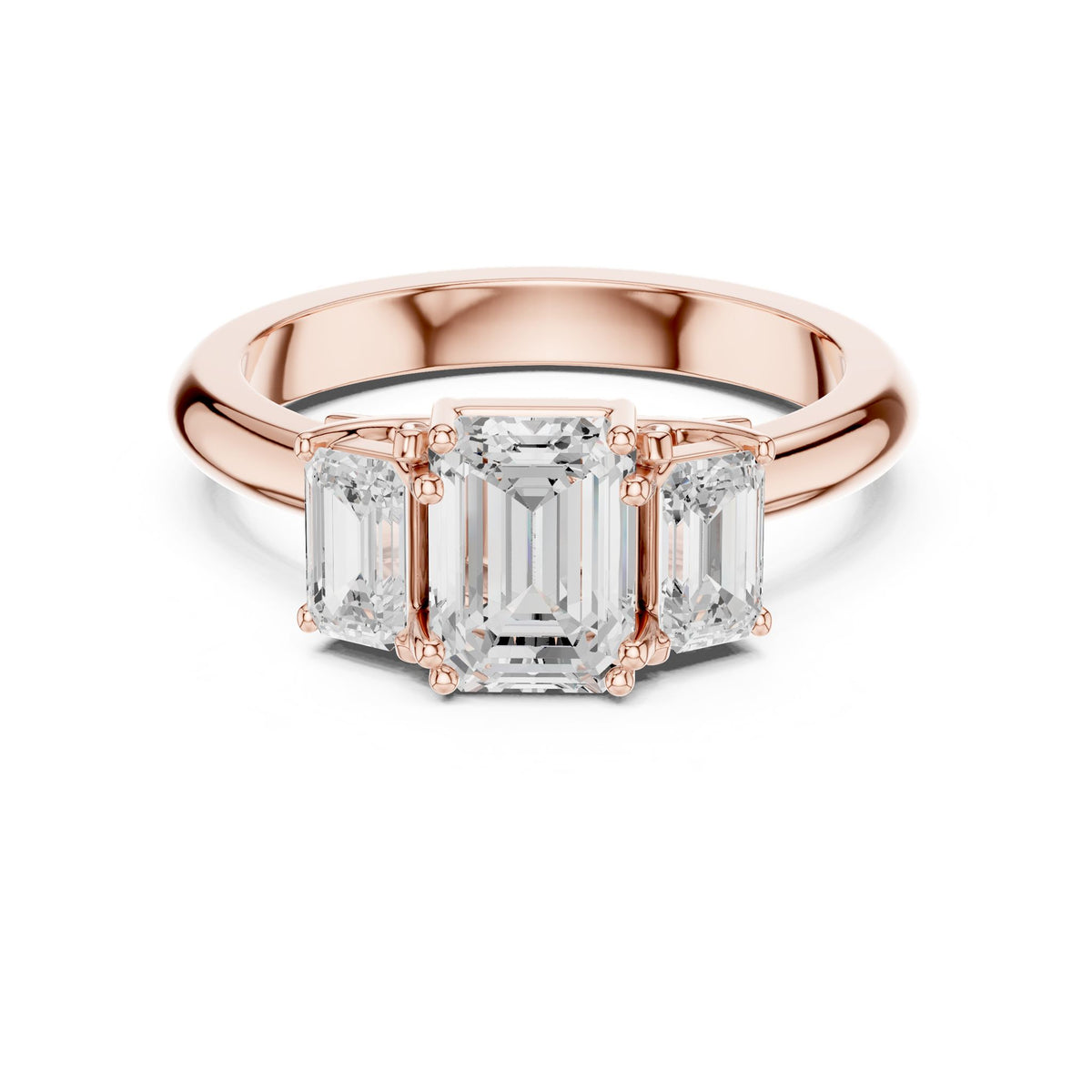 Emerald Three Stone Lab Grown Diamond Engagement Ring