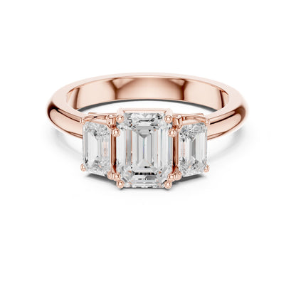 Emerald Three Stone Lab Grown Diamond Engagement Ring
