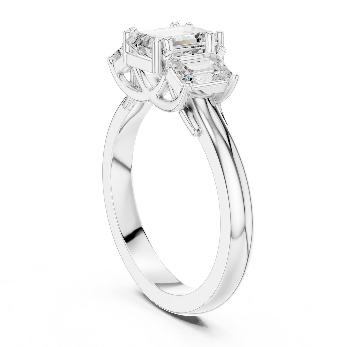 Emerald Three Stone Lab Grown Diamond Engagement Ring