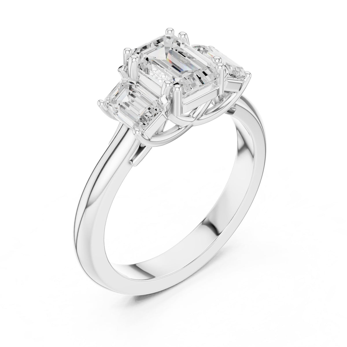 Emerald Three Stone Lab Grown Diamond Engagement Ring