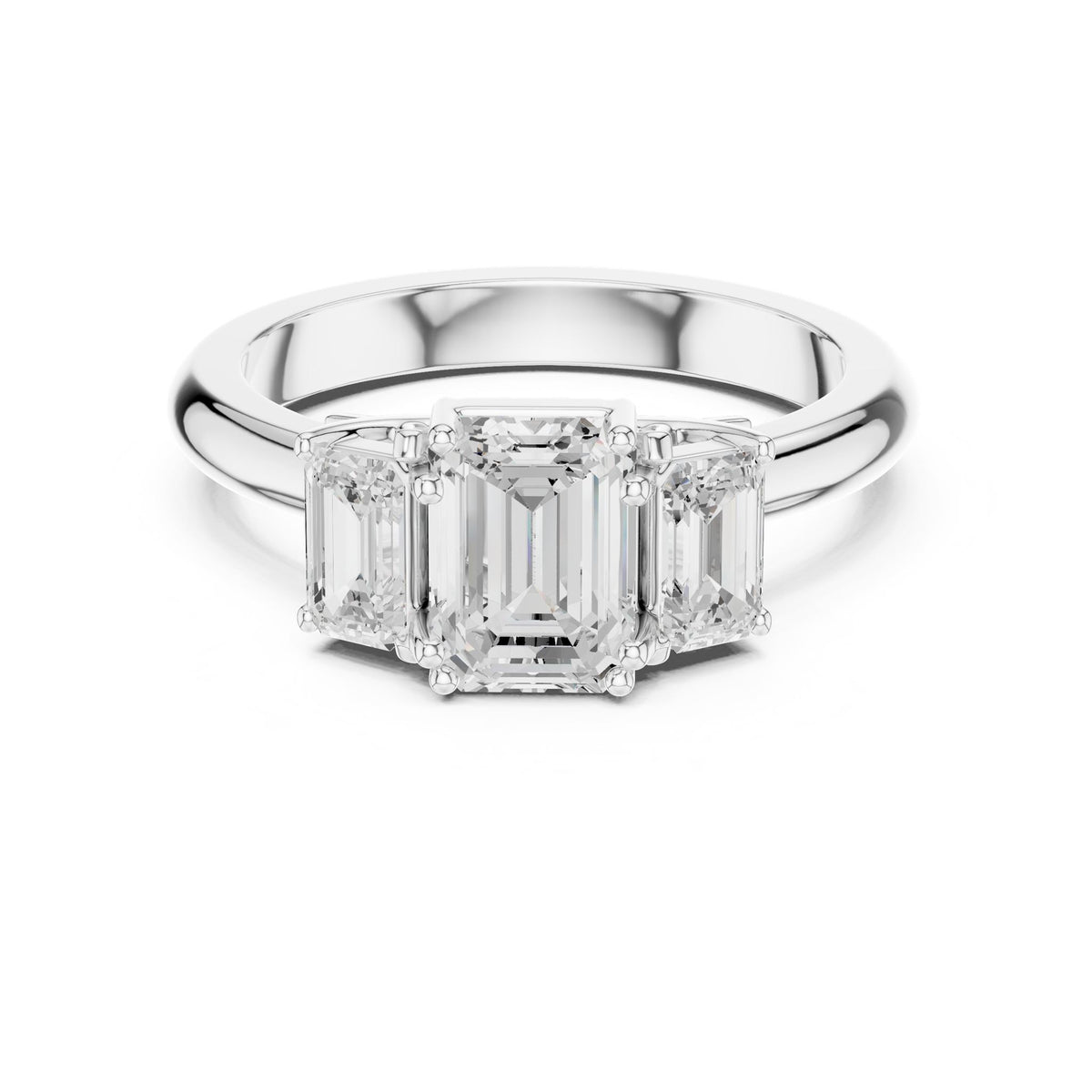 Emerald Three Stone Lab Grown Diamond Engagement Ring
