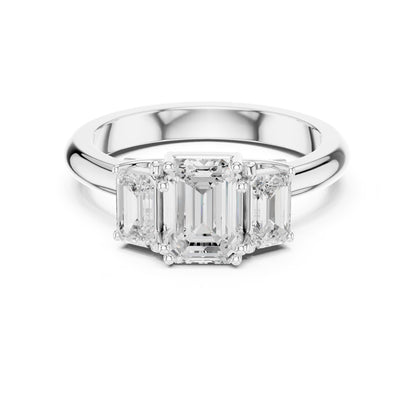 Emerald Three Stone Lab Grown Diamond Engagement Ring