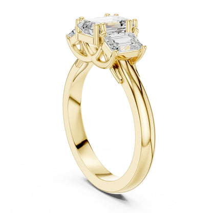 Emerald Three Stone Lab Grown Diamond Engagement Ring