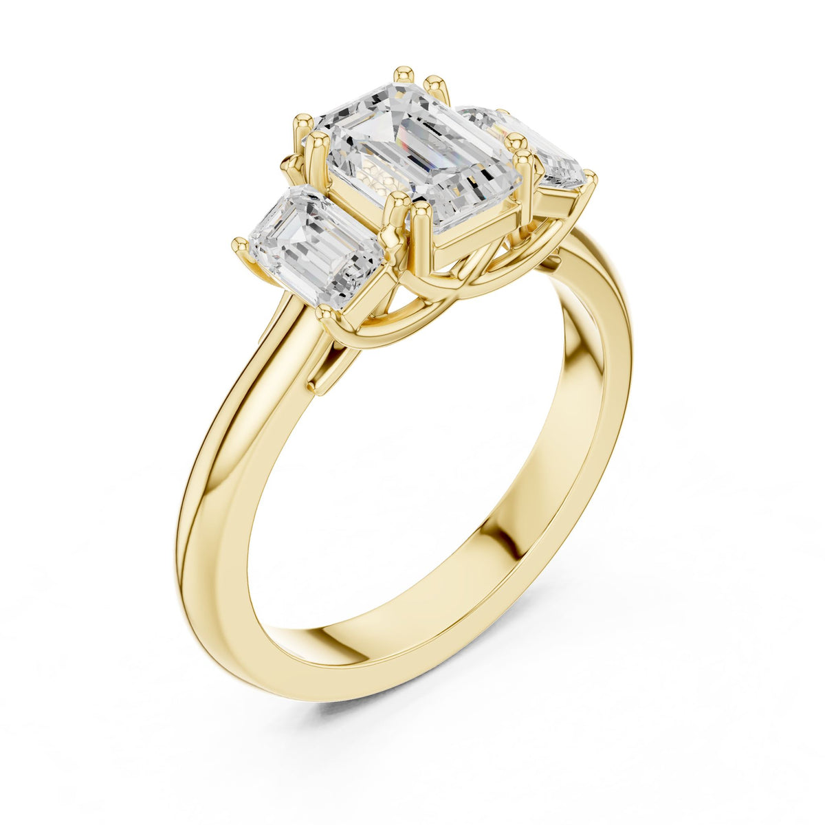 Emerald Three Stone Lab Grown Diamond Engagement Ring