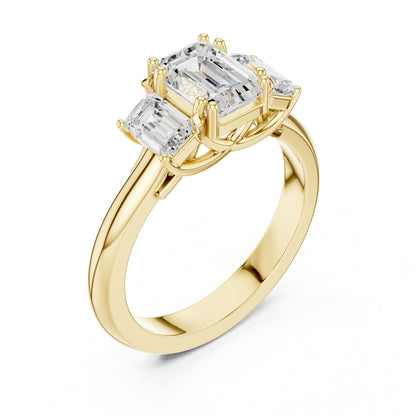 Emerald Three Stone Lab Grown Diamond Engagement Ring