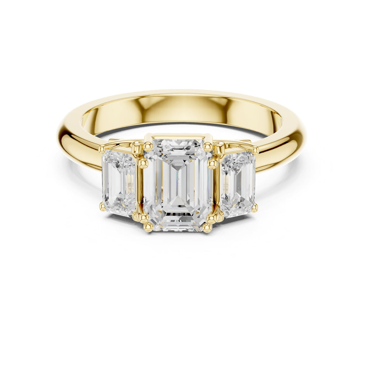 Emerald Three Stone Lab Grown Diamond Engagement Ring