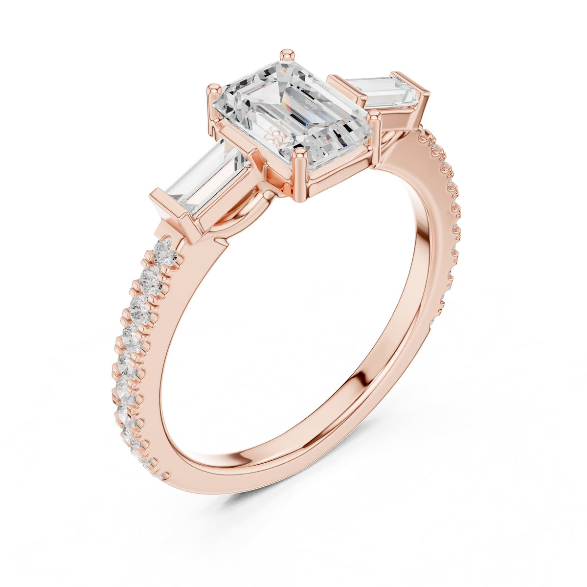 Emerald Three Stone Lab Grown Diamond Engagement Ring