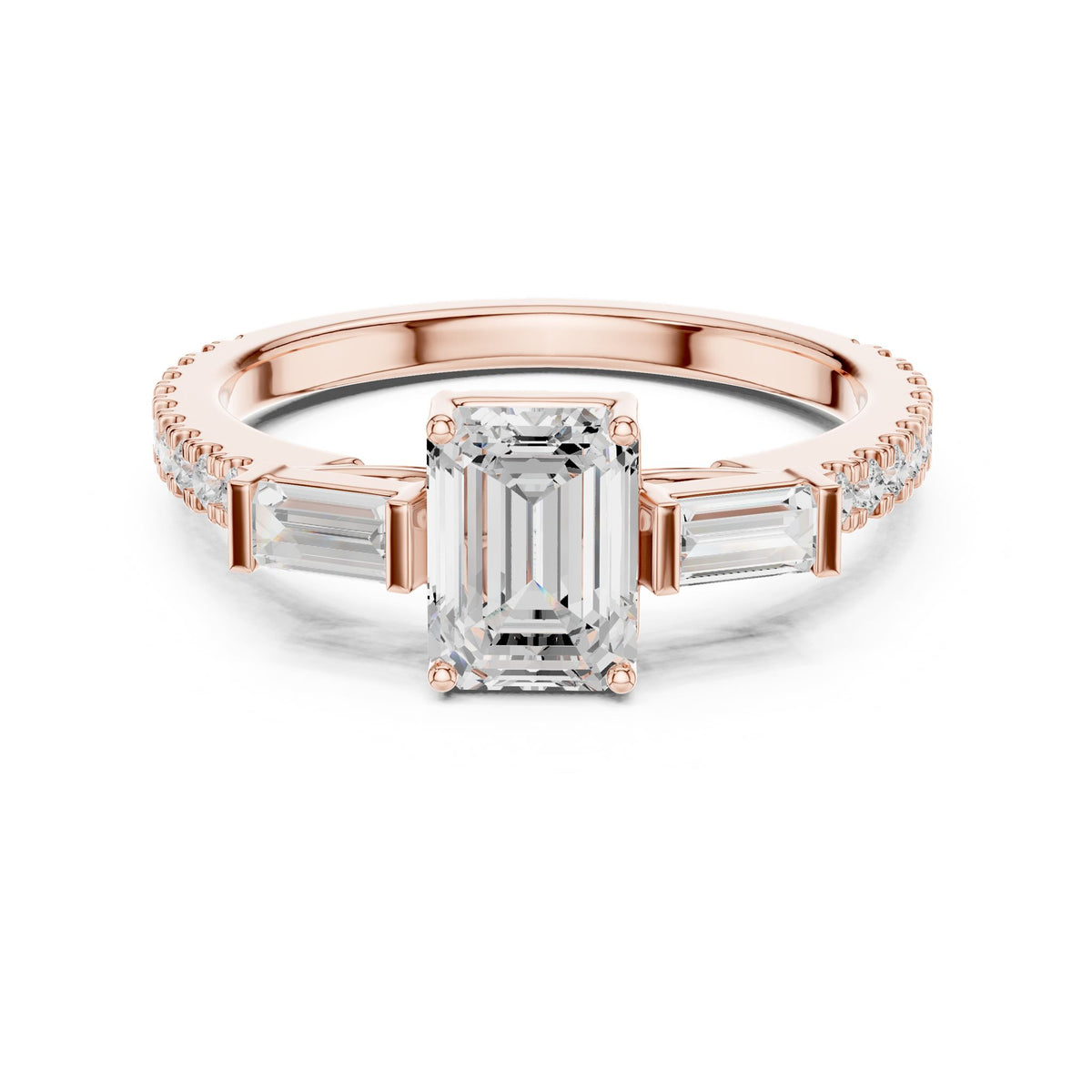 Emerald Three Stone Lab Grown Diamond Engagement Ring