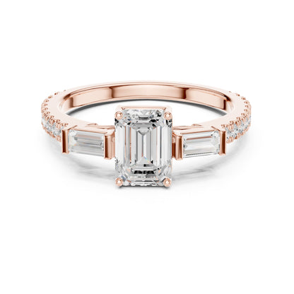 Emerald Three Stone Lab Grown Diamond Engagement Ring