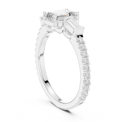 Emerald Three Stone Lab Grown Diamond Engagement Ring