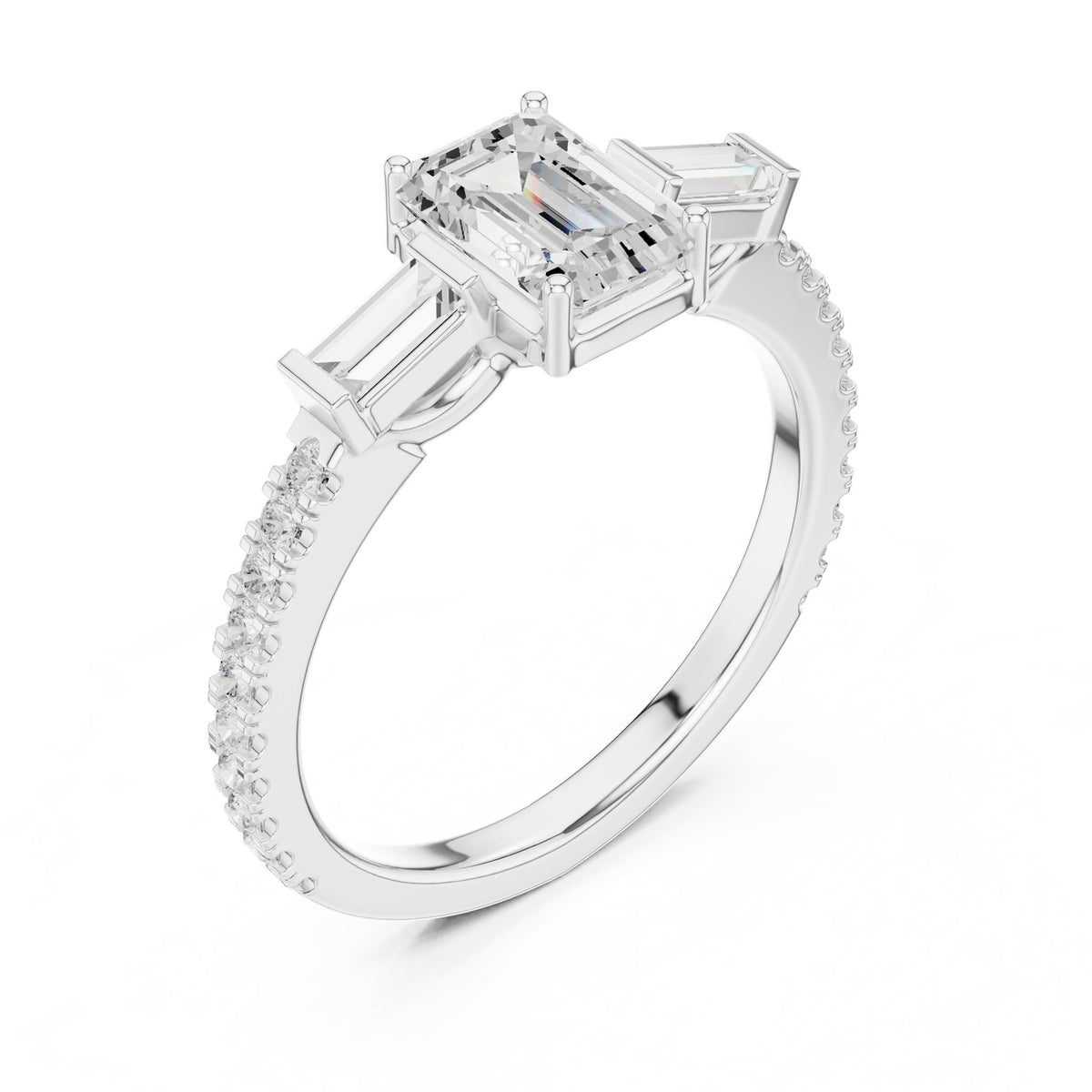 Emerald Three Stone Lab Grown Diamond Engagement Ring