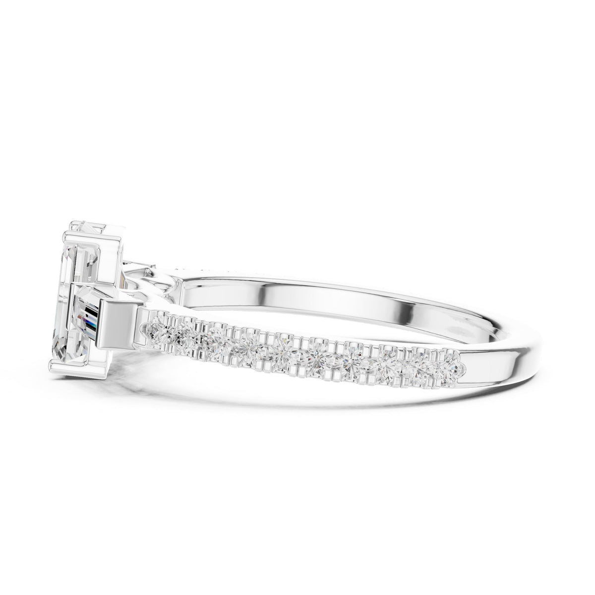 Emerald Three Stone Lab Grown Diamond Engagement Ring